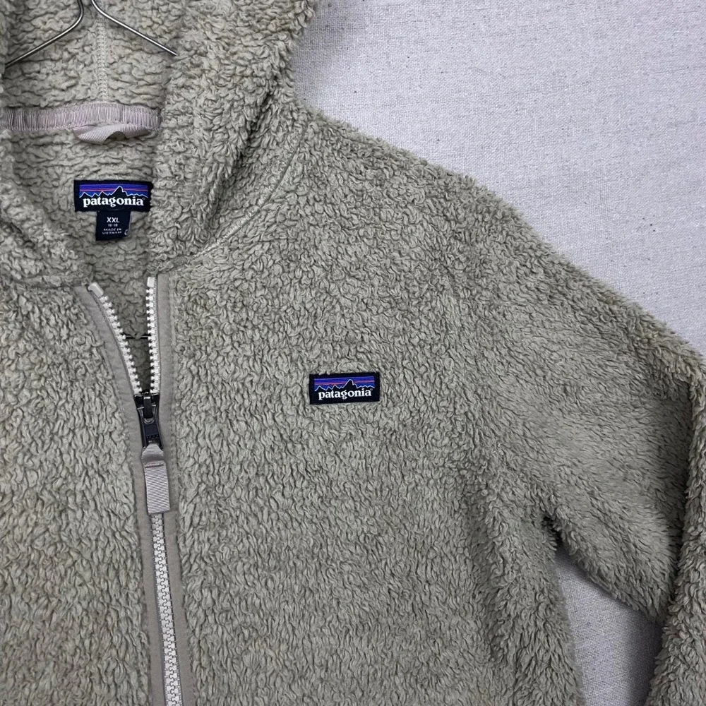 Patagonia‎ Kids Deep Pile Los Gatos Fleece Full Zip Hoodie Jacket Size XXL Tan